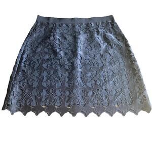 Loft Eyelet Lace Overlay Knee Length Navy Blue A Line Skirt